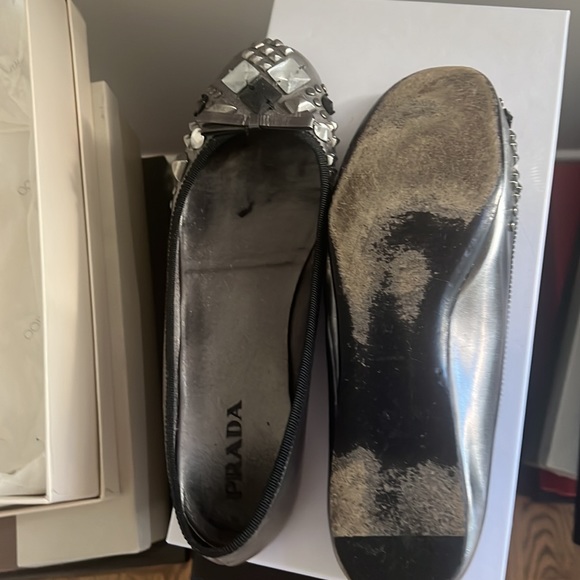 Prada silver and black trim flats with stones - Picture 4 of 5